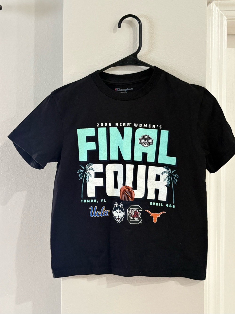 Champion Black Kids' 'Final Four' Graphic Tee with Teal and White Accents